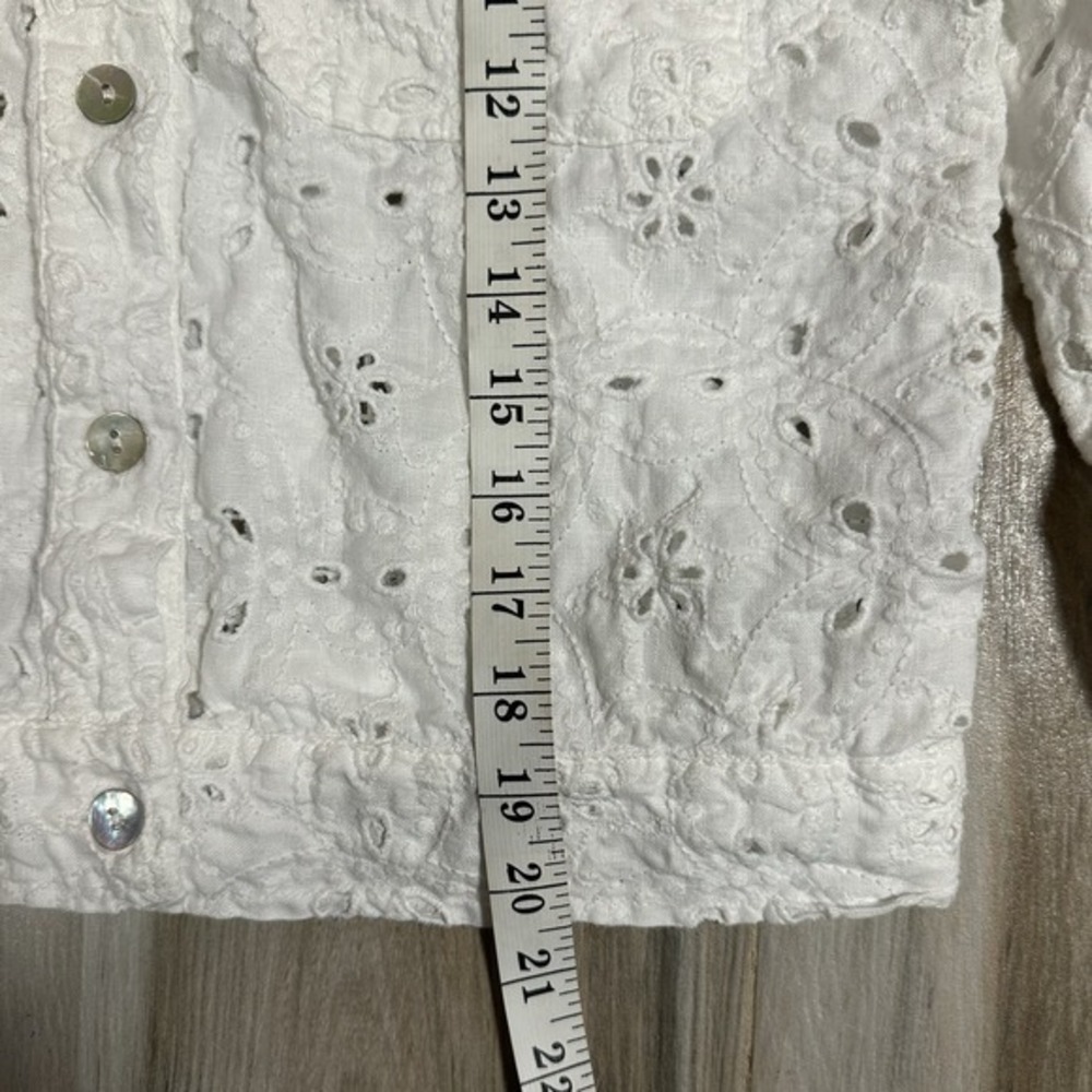 JOHNNY WAS Jade Blouse Top Size XS White Ivory Eyelet Long Sleeve Beach Linen - Picture 7 of 8